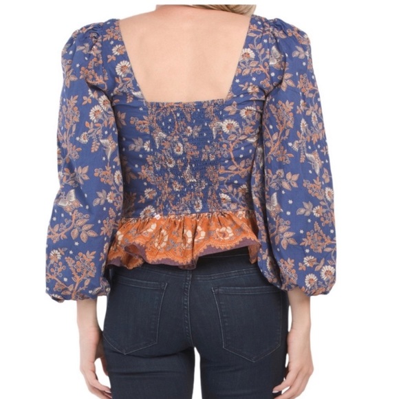 House of Harlow 1960 Floral Lace Up Puff sleeve Blouse - Picture 2 of 15